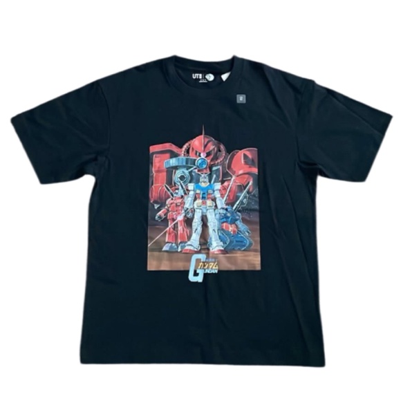 GUNDAM 45th Anniversary X Uniqlo Collaboration Black Printed T-shirt Size Small - Picture 2 of 10